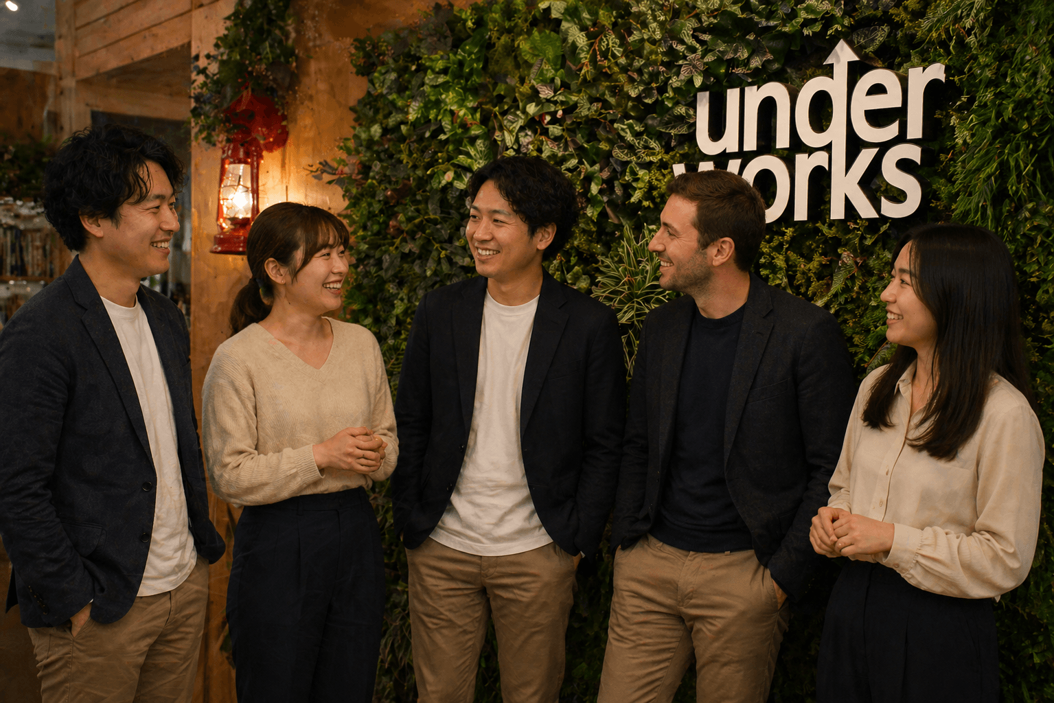 チームメンバーがモダンなオフィスで協力している様子